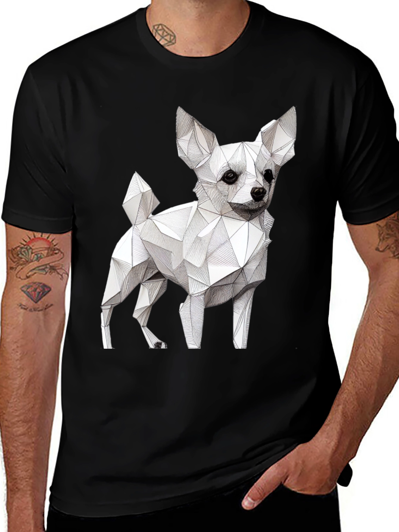 Variant 26 of Geometric Chihuahua Print Black T-Shirt