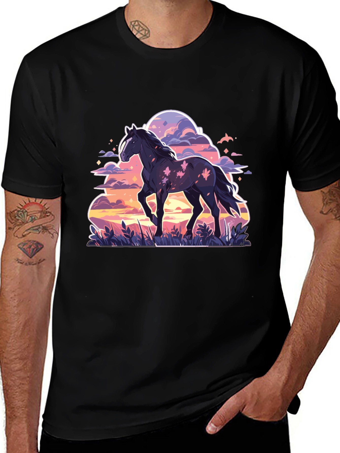 Variant 14 of Black Horse Graphic Tee - Sunset Dream