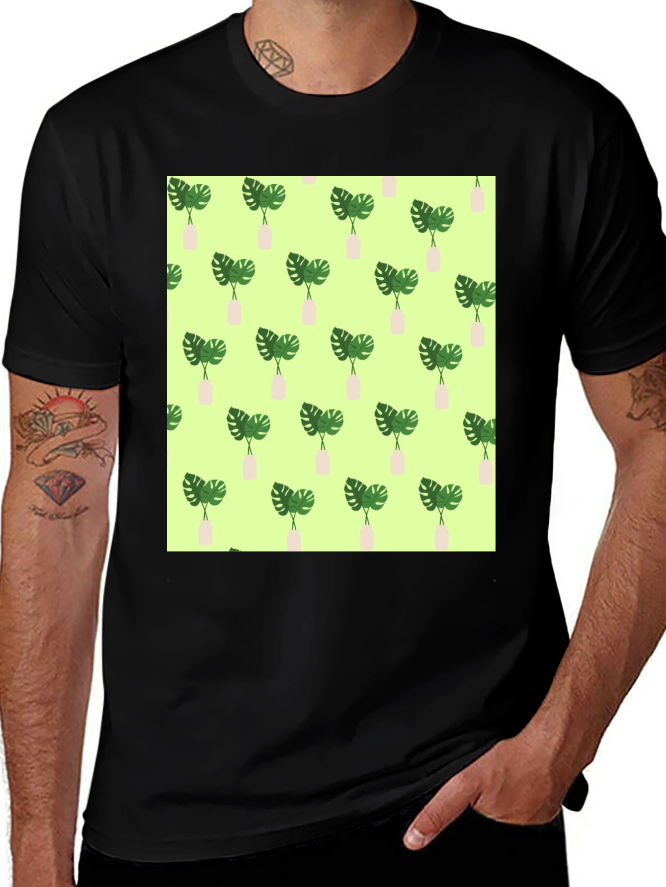 Variant 23 of Monstera Plant Pattern Black T-Shirt