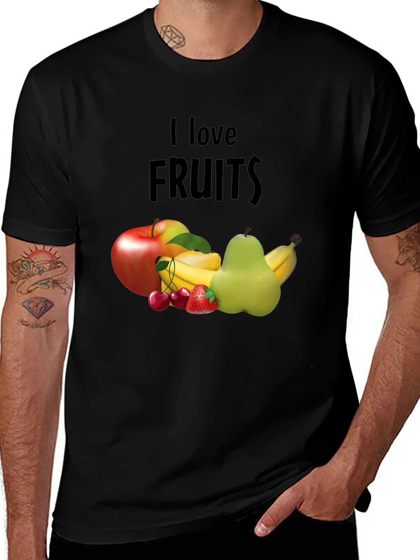 Variant 8 of I Love Fruits Graphic Tee - Casual Black T-Shirt