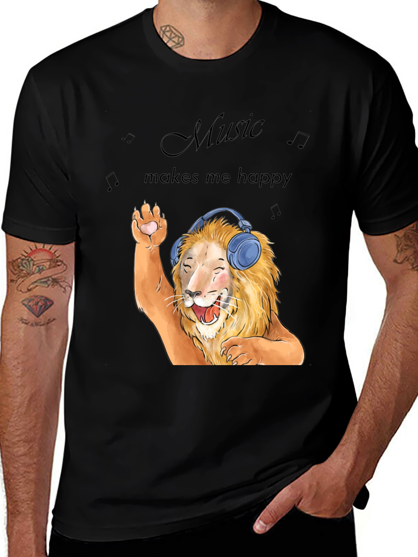 Variant 4 of Lion Music Lover T-Shirt - 'Music Makes Me Happy'