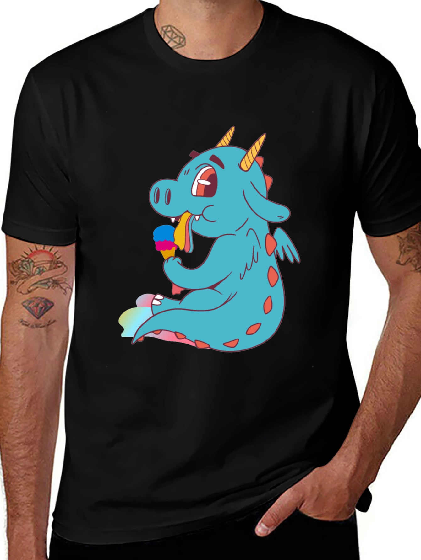 Dragon Eating Ice Cream T-Shirt - Fun Graphic Tee