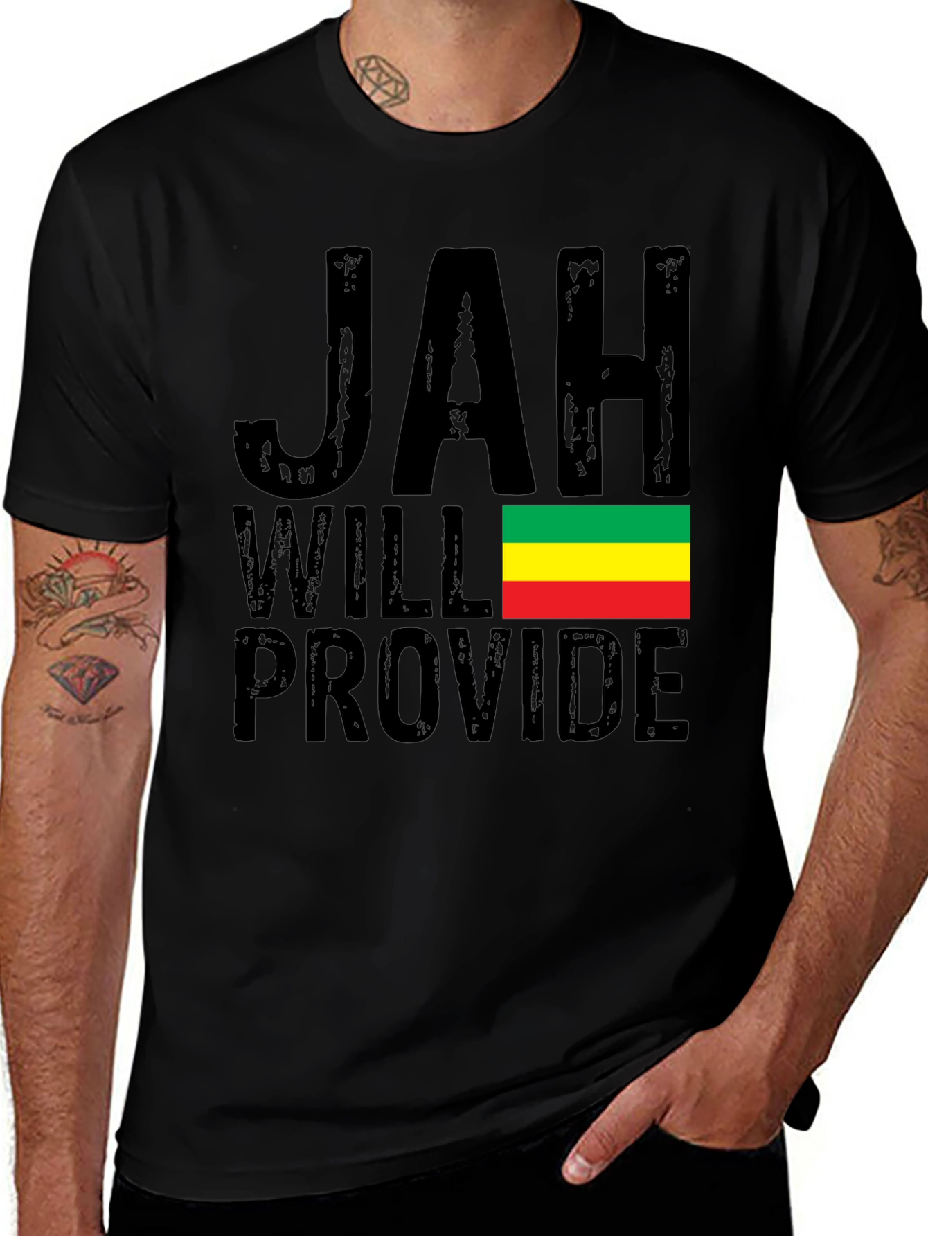 Jah Will Provide T-Shirt - Rastafarian Colors