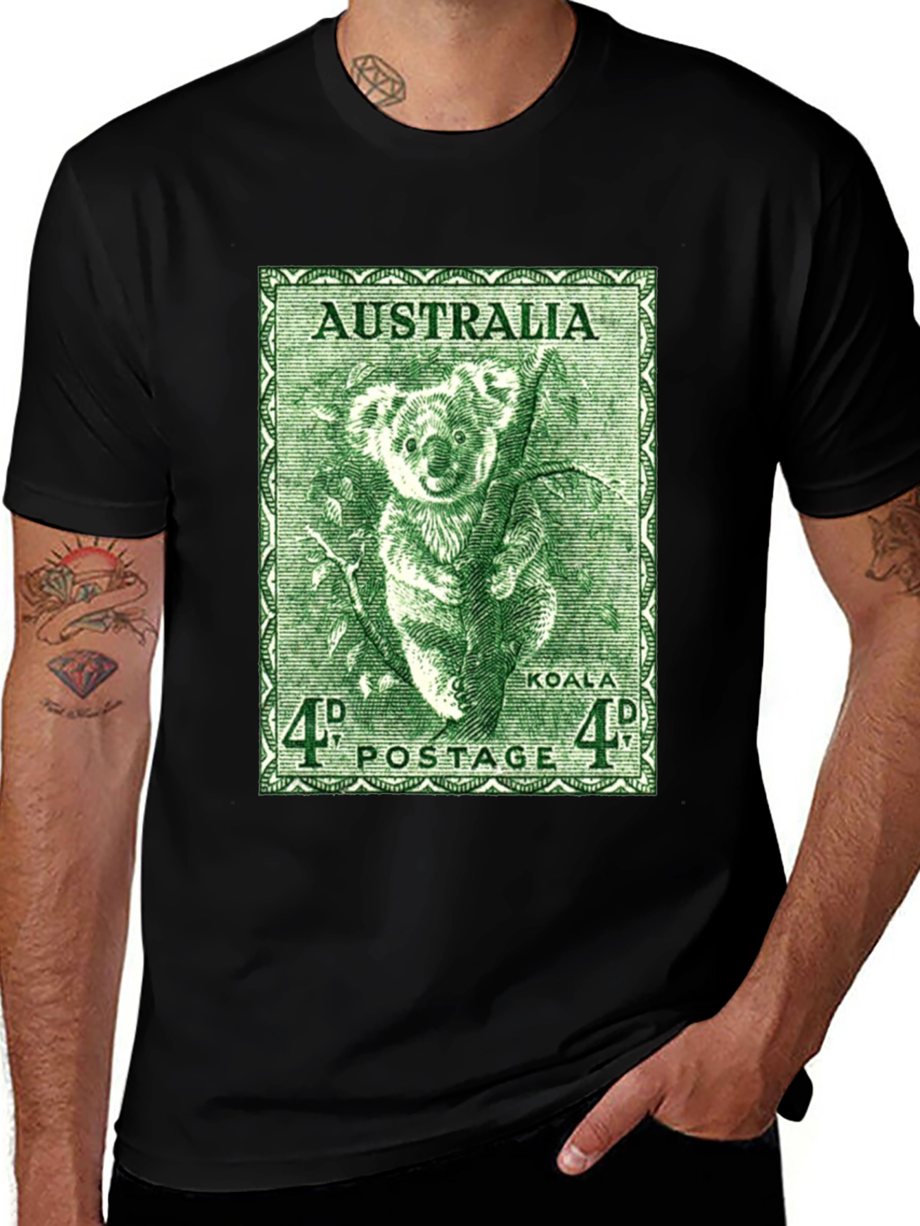 Variant 25 of Koala Australia Postage Stamp Black T-Shirt