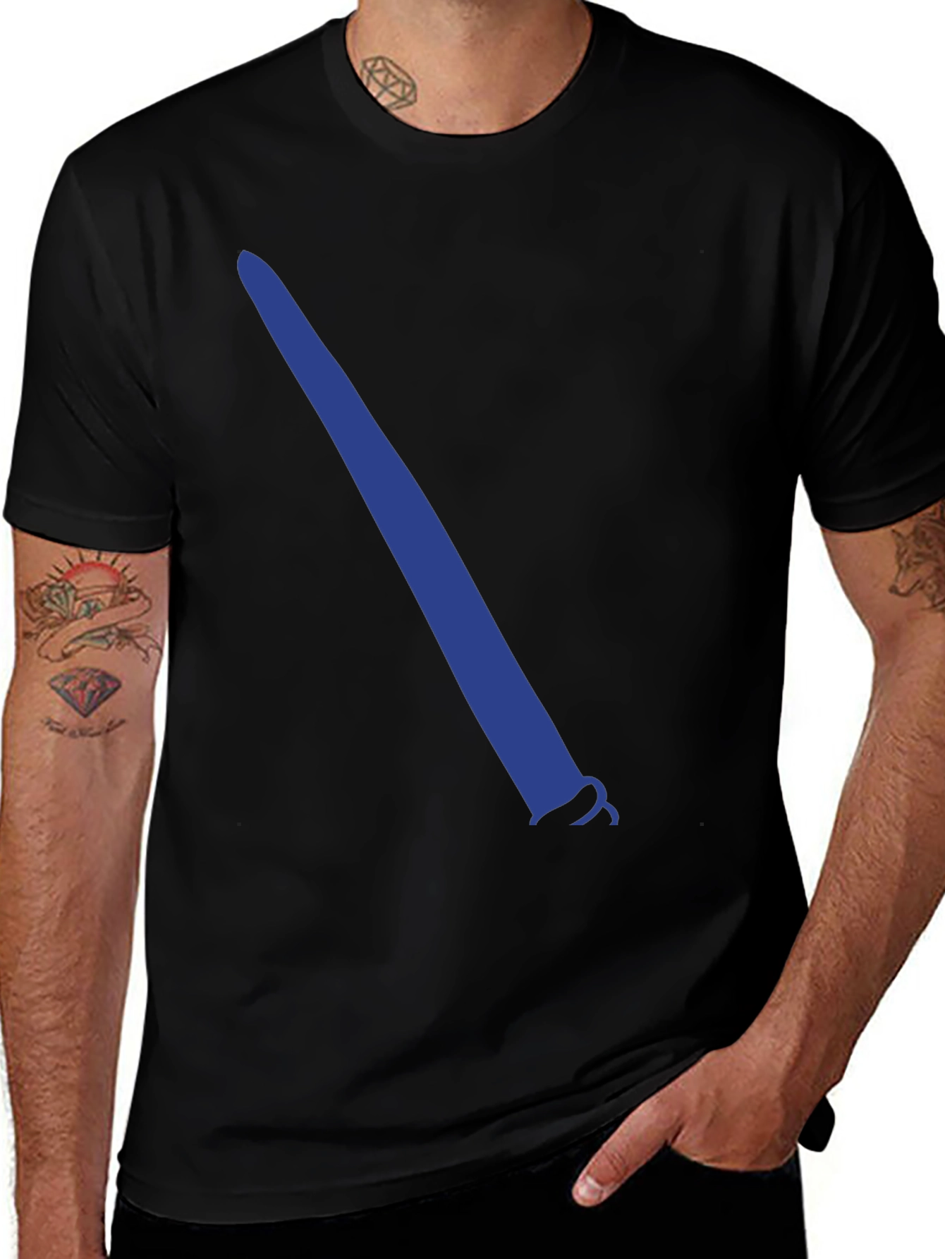 Variant 28 of Black T-Shirt with Blue Lightsaber Graphic
