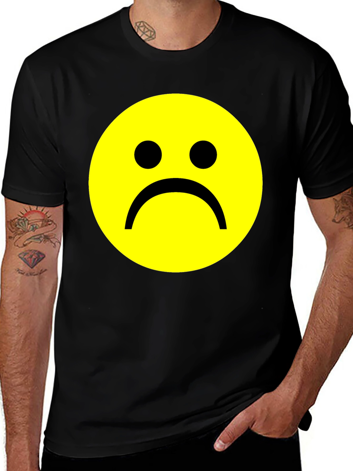 Variant 14 of Sad Face Graphic Tee - Black Cotton T-Shirt