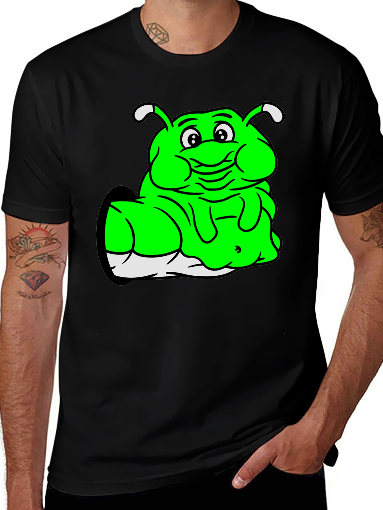 Black Green Cartoon Character Black T-Shirt main image