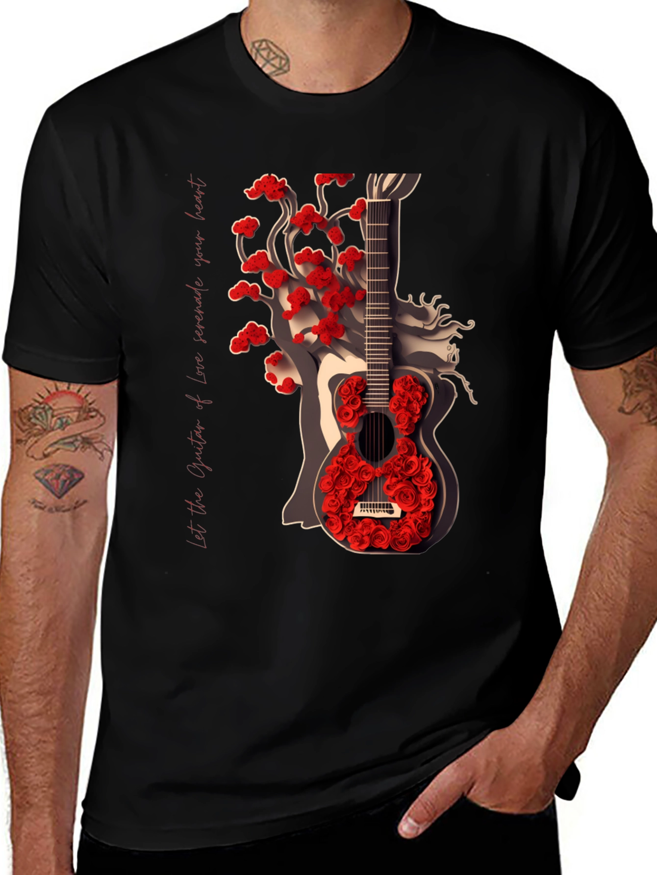 Guitar Rose Graphic Tee - Stylish Unisex T-Shirt