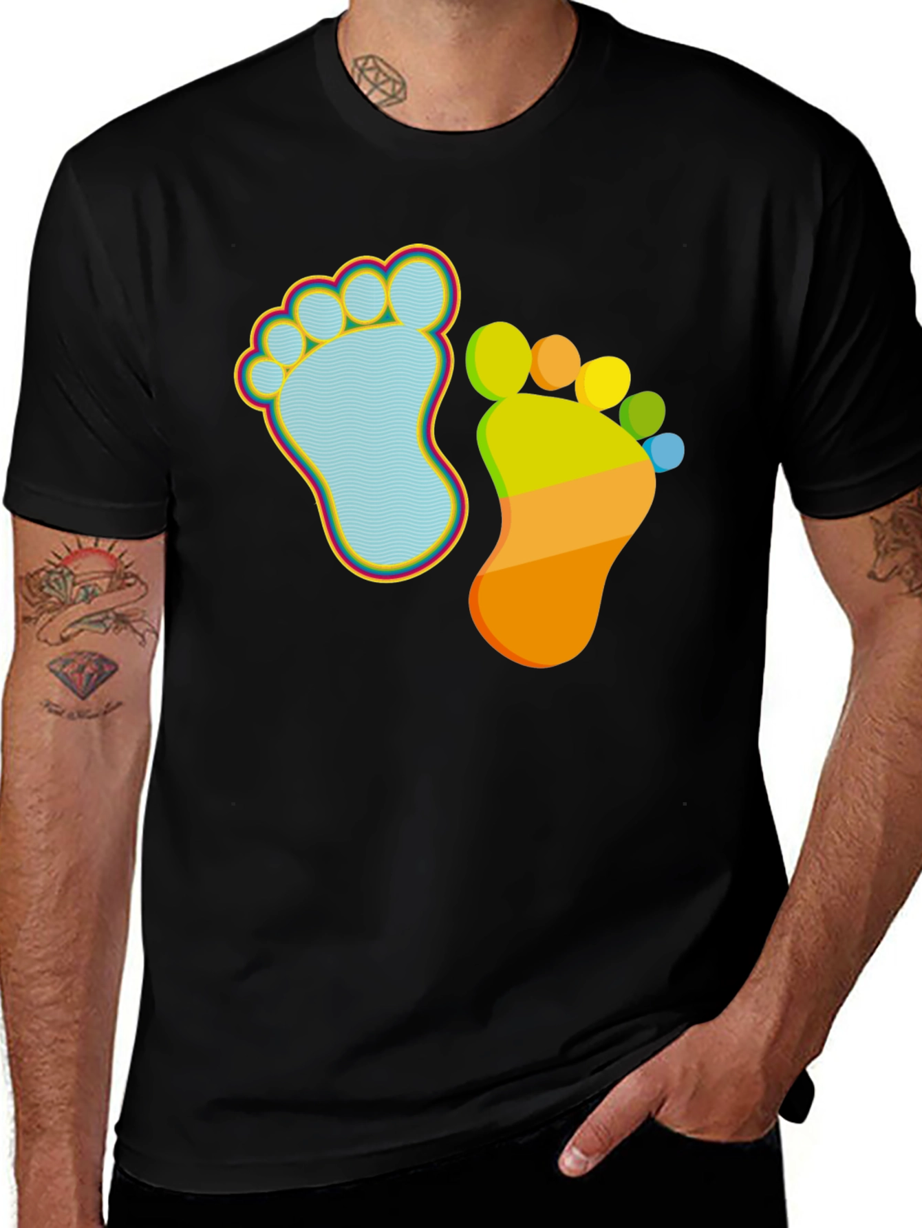 Black Whimsical Footprint Graphic Tee - Funky Feet Fashion main image