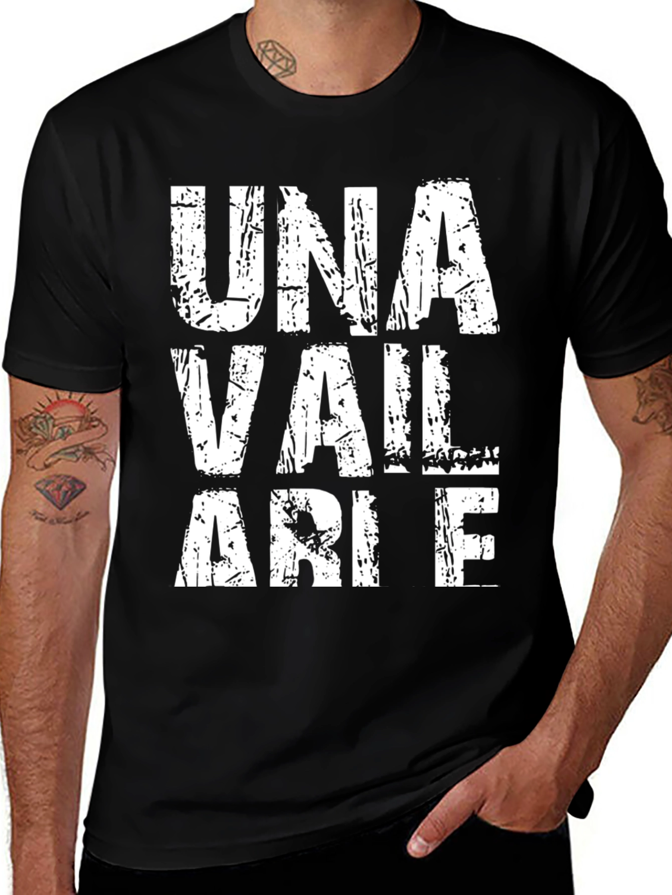 Variant 26 of Una Vail Arie T-Shirt - Distressed White Print on Black