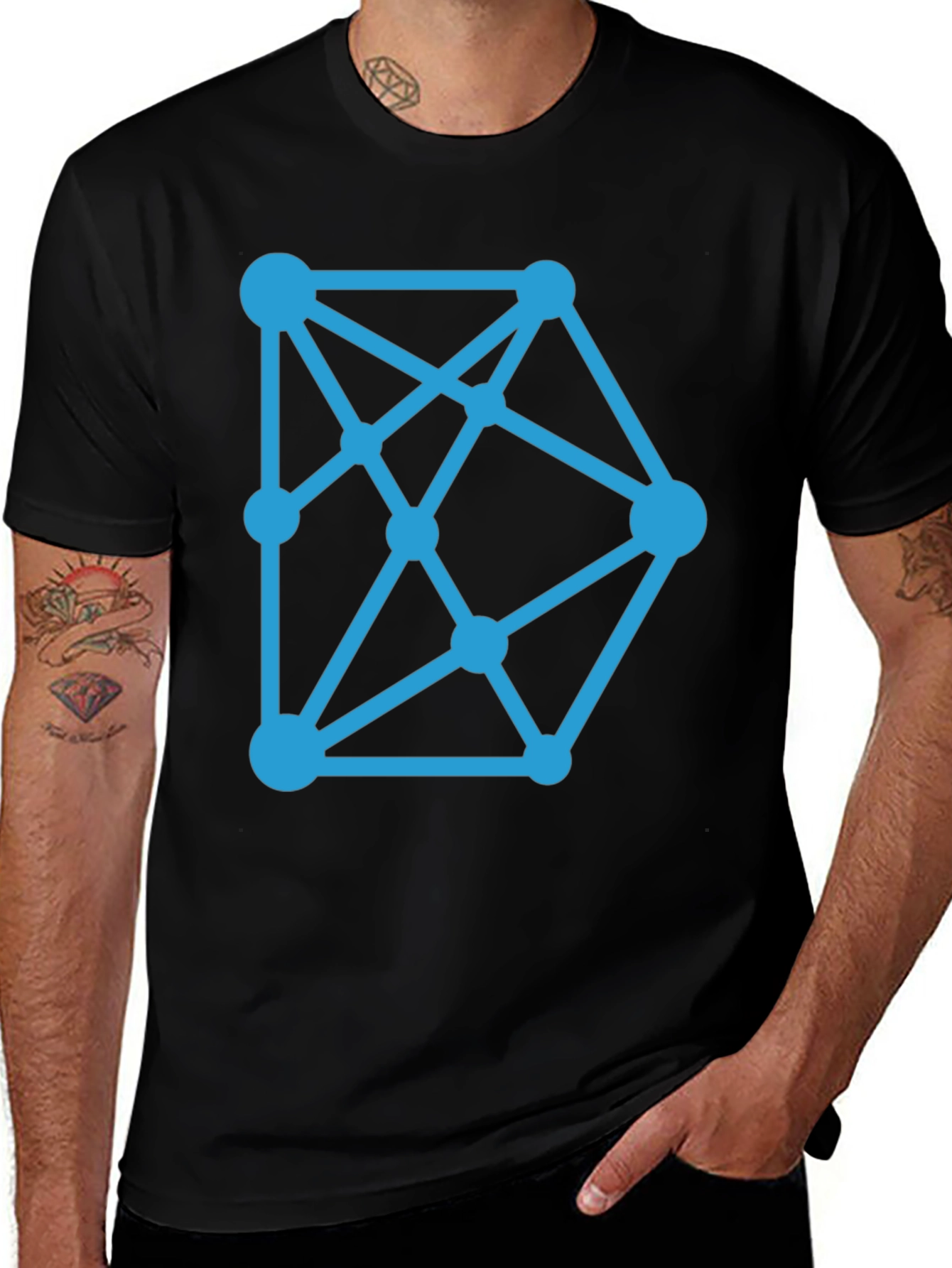 Variant 26 of Geometric Network T-Shirt - Modern Blue Design