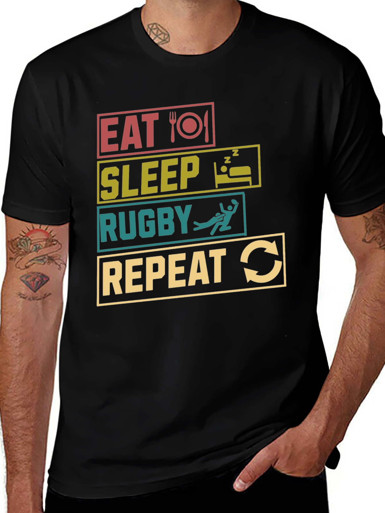 Variant 2 of Eat Sleep Rugby Repeat Graphic Tee