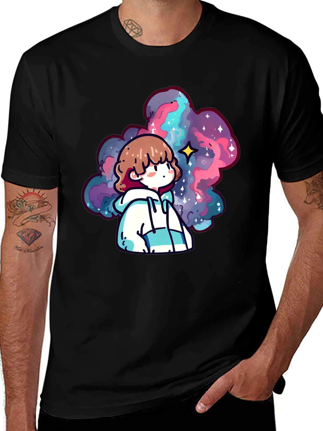 Black Anime Galaxy Graphic Black T-Shirt main image