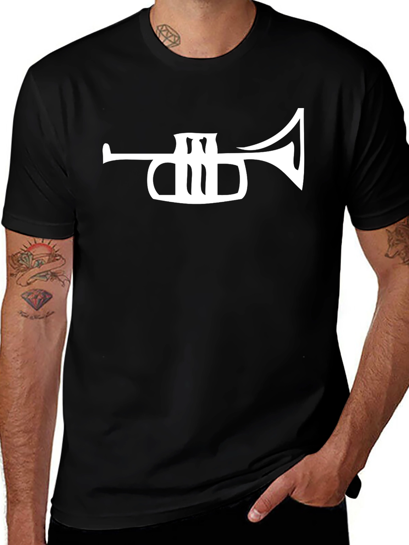 Variant 19 of Trumpet Graphic Tee - Black Cotton Casual Shirt