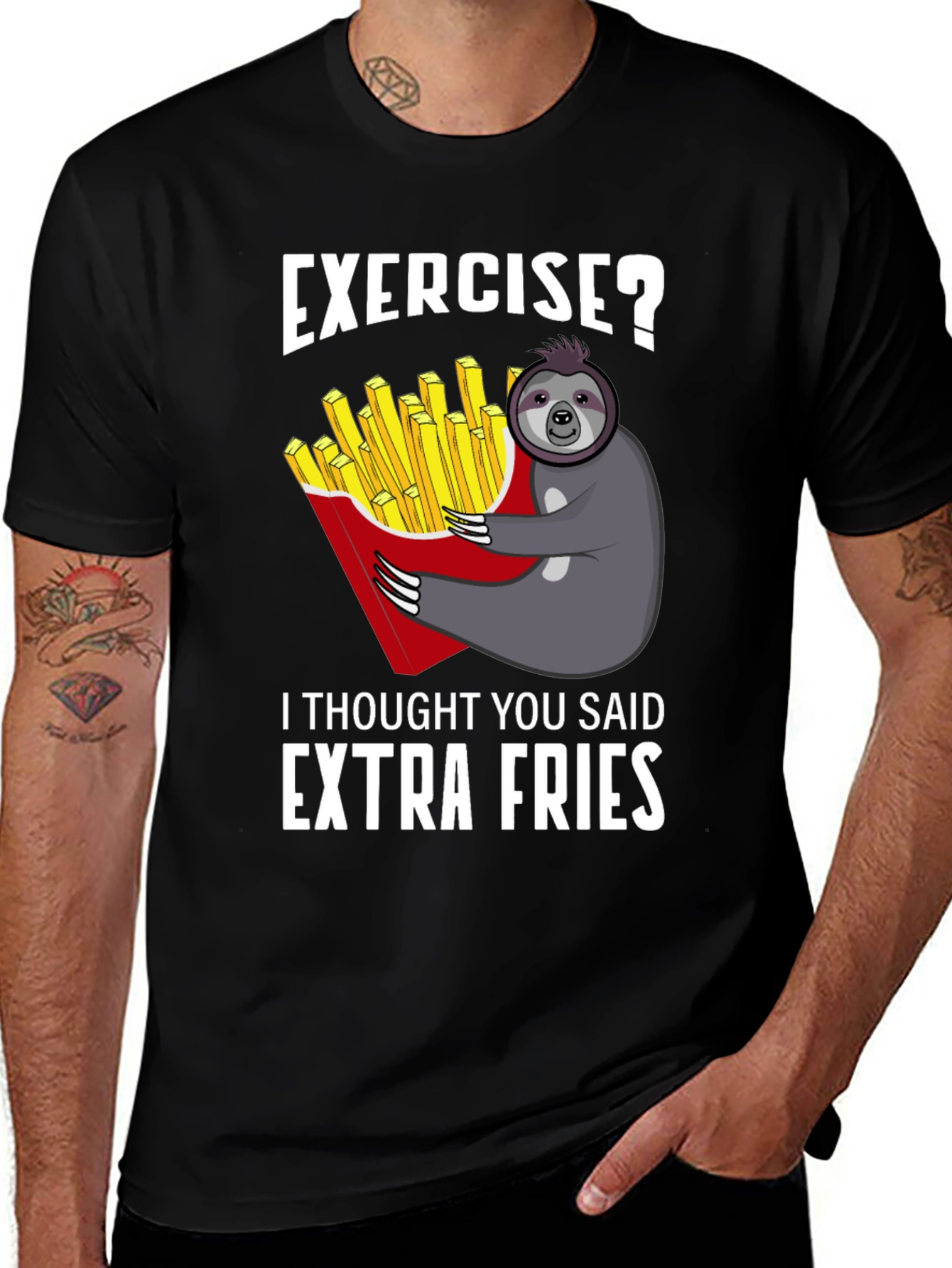 Variant 12 of Exercise? Extra Fries Sloth Graphic Tee