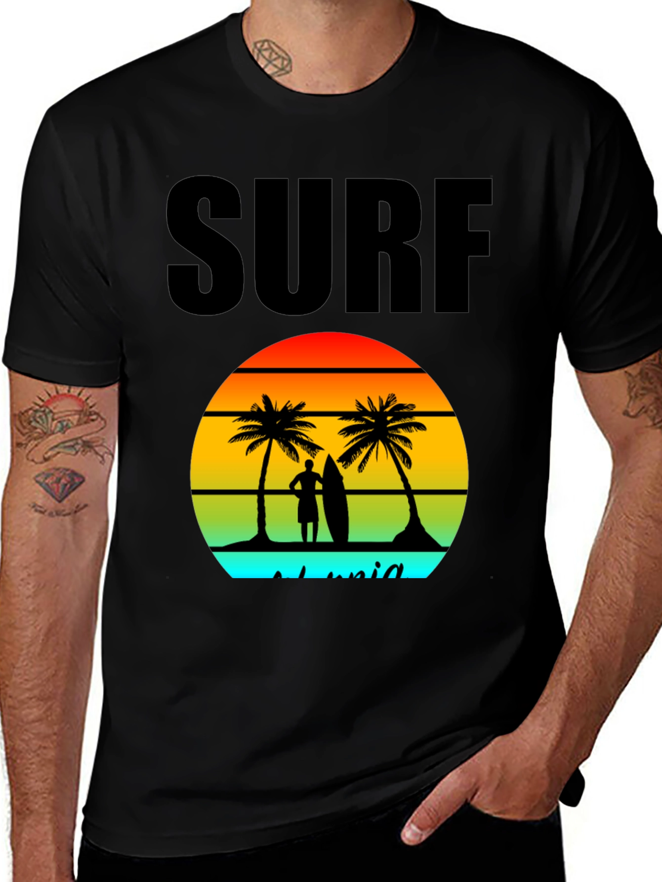 Variant 10 of Surf Island Graphic Tee - Black Cotton T-Shirt
