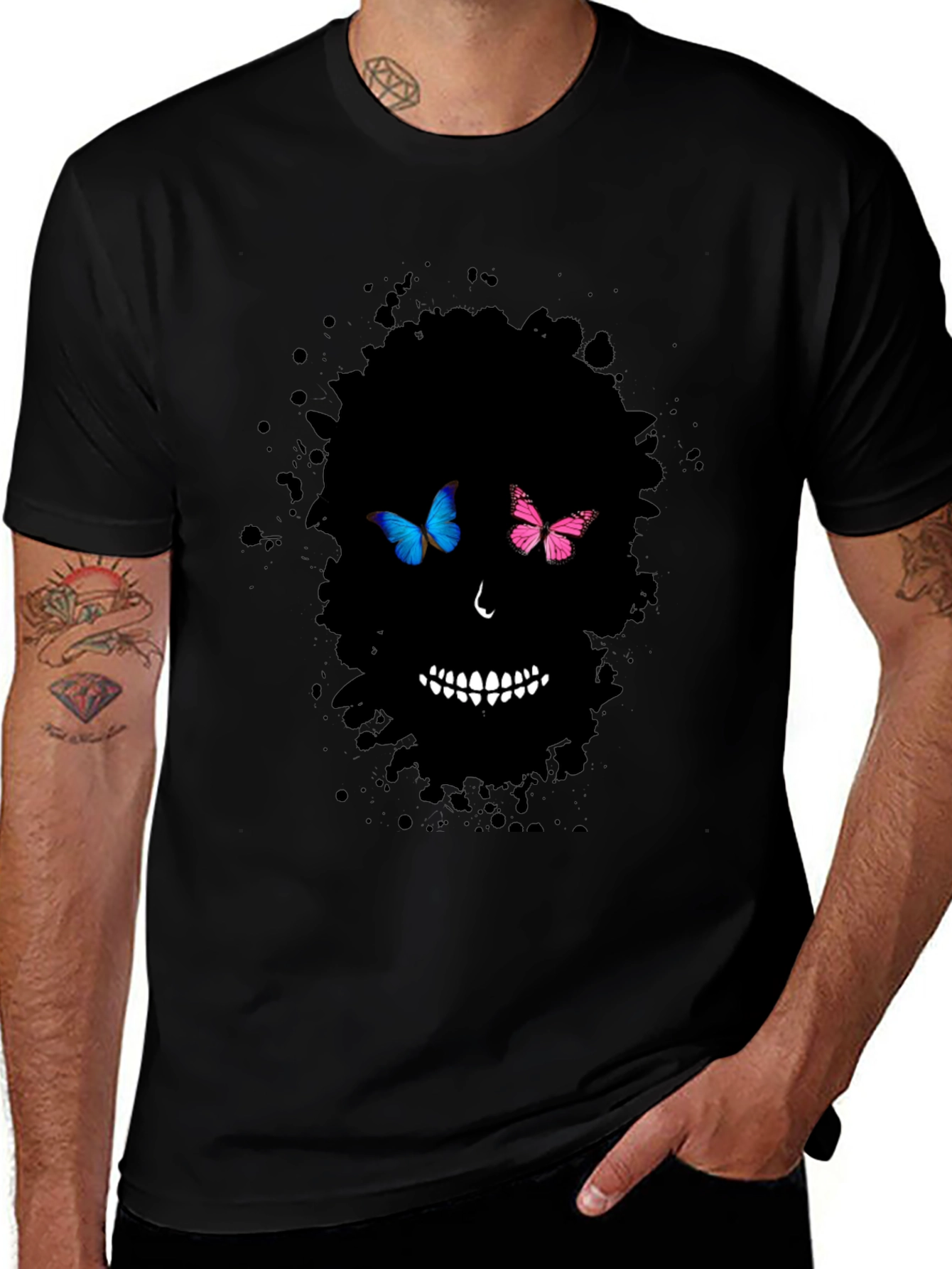Variant 28 of Butterfly Skull Graphic Tee - Men's Black T-Shirt
