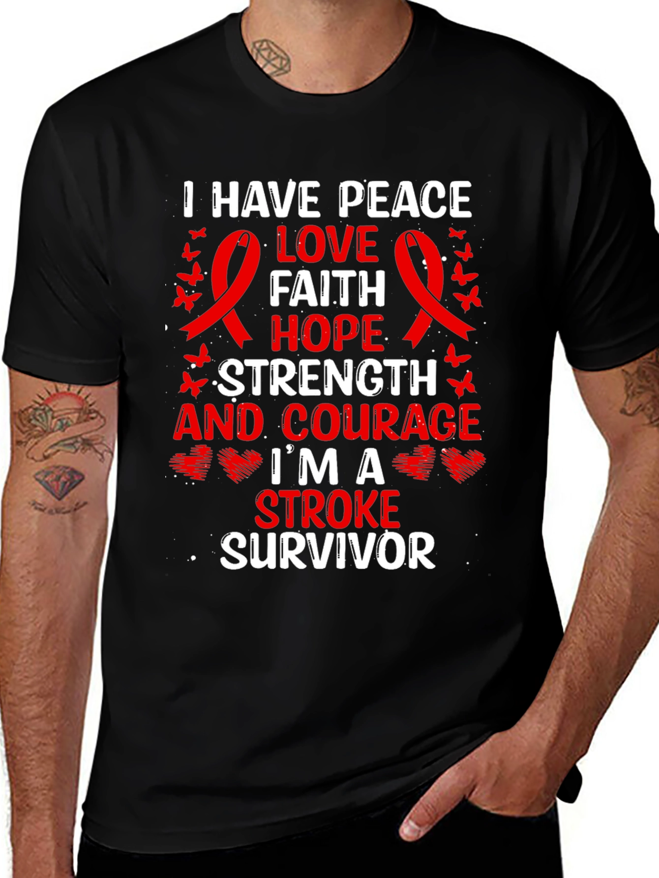 Variant 13 of Stroke Survivor T-Shirt: Peace, Love, Strength