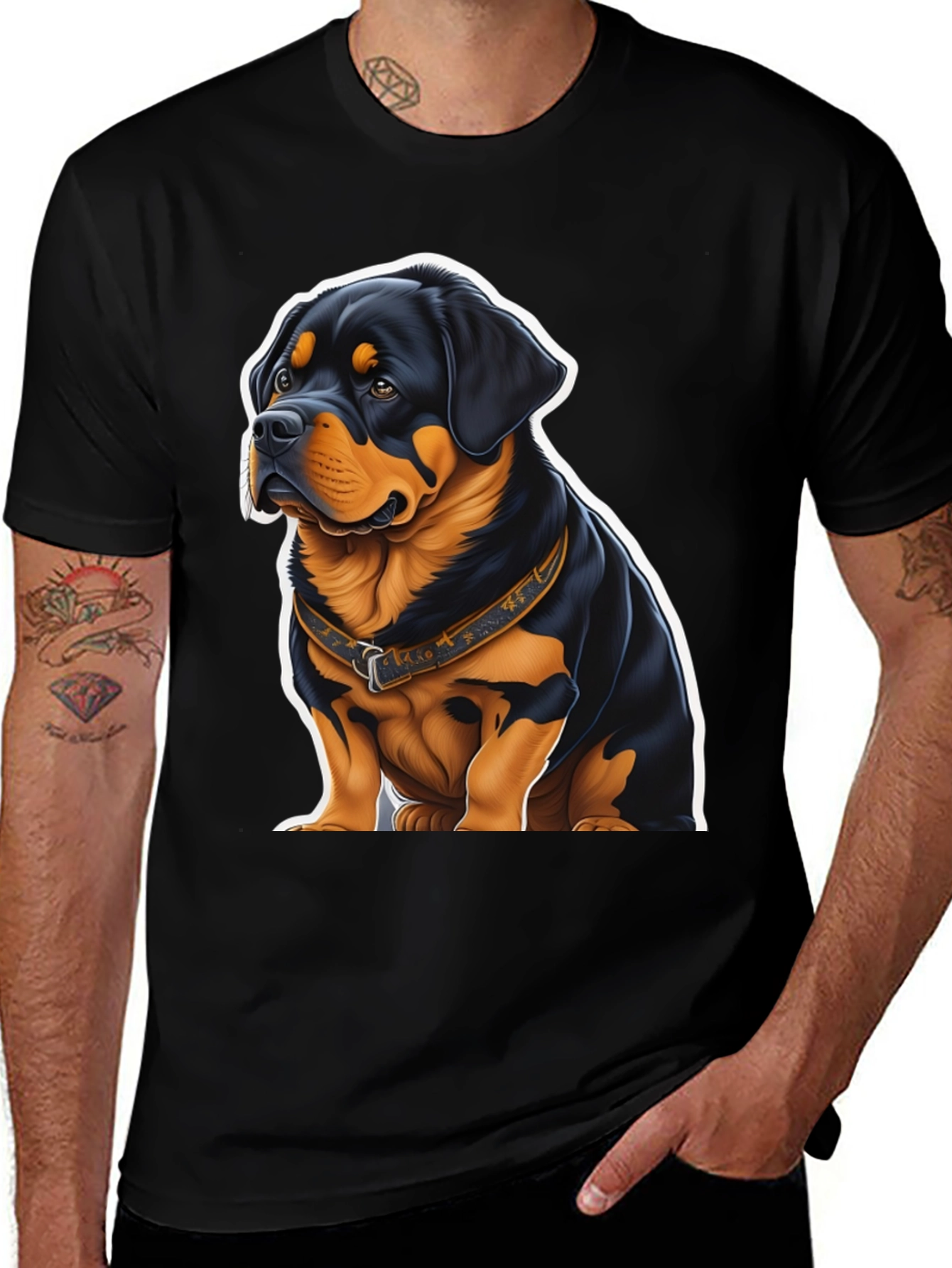 Rottweiler Dog Graphic Tee - Black Cotton Blend