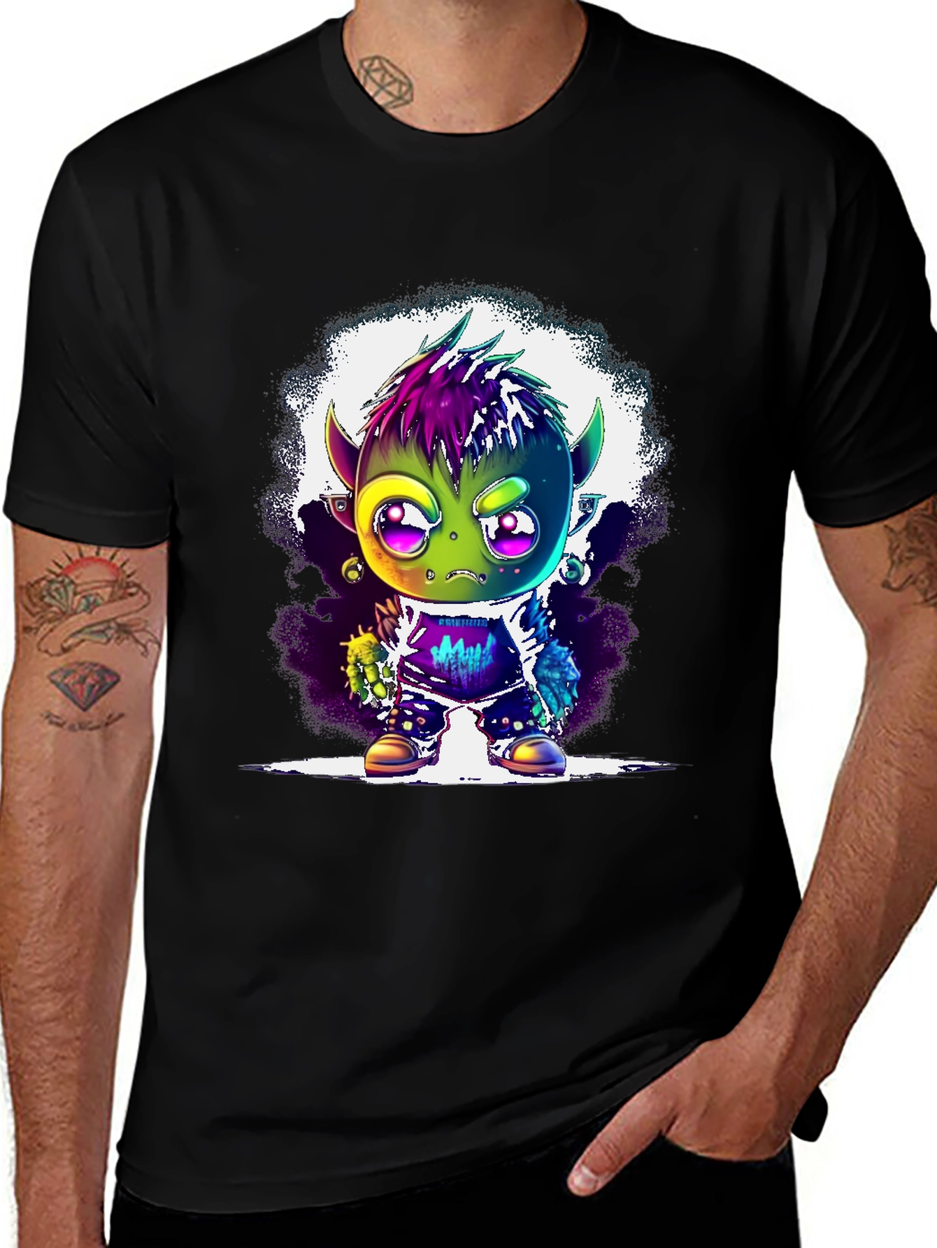 Variant 23 of Cartoon Monster Graphic Tee - Black Unisex T-Shirt