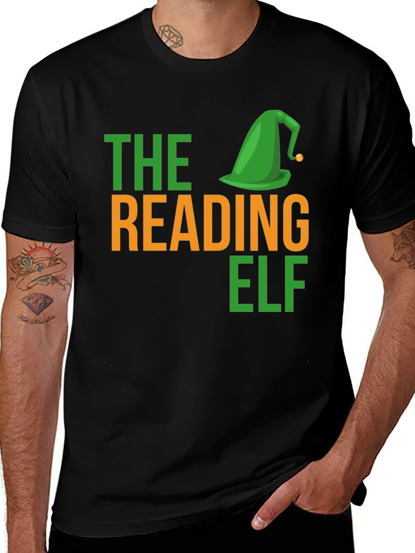 Variant 4 of The Reading Elf Black T-Shirt