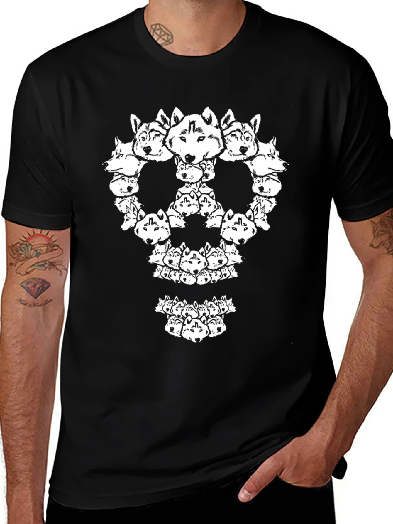 Variant 16 of Husky Head Skull Graphic Tee - Black