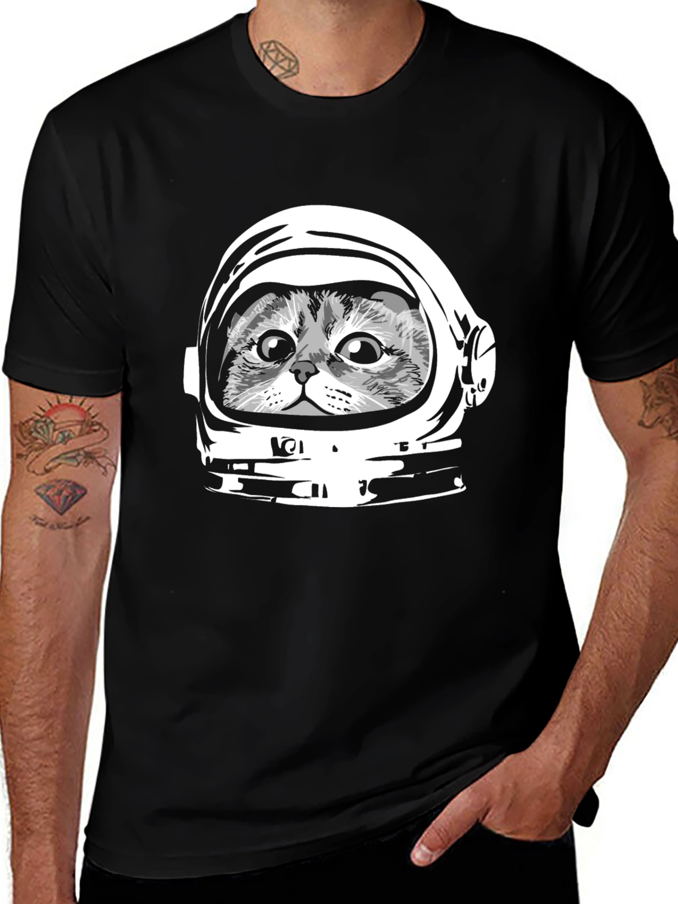 Variant 3 of Cat Astronaut Graphic Tee - Black