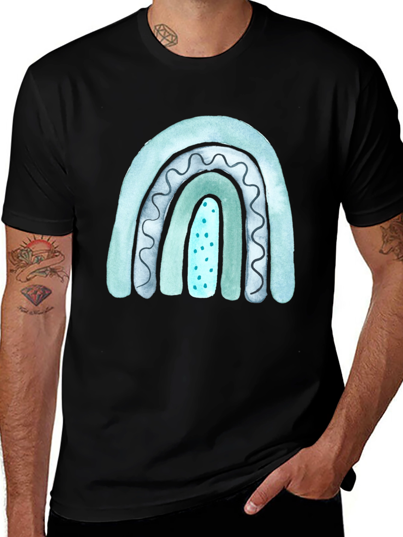 Variant 6 of Watercolor Rainbow Graphic Tee - Black