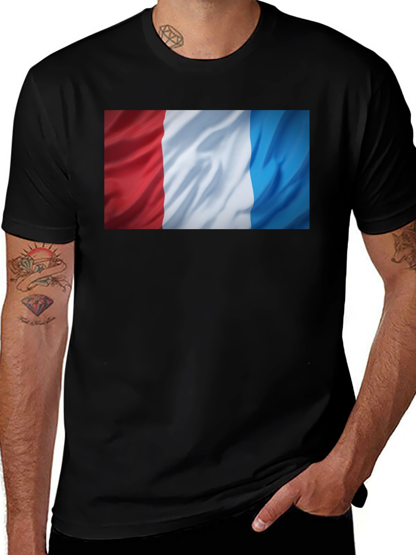 French Flag T-Shirt - Black Cotton Tee