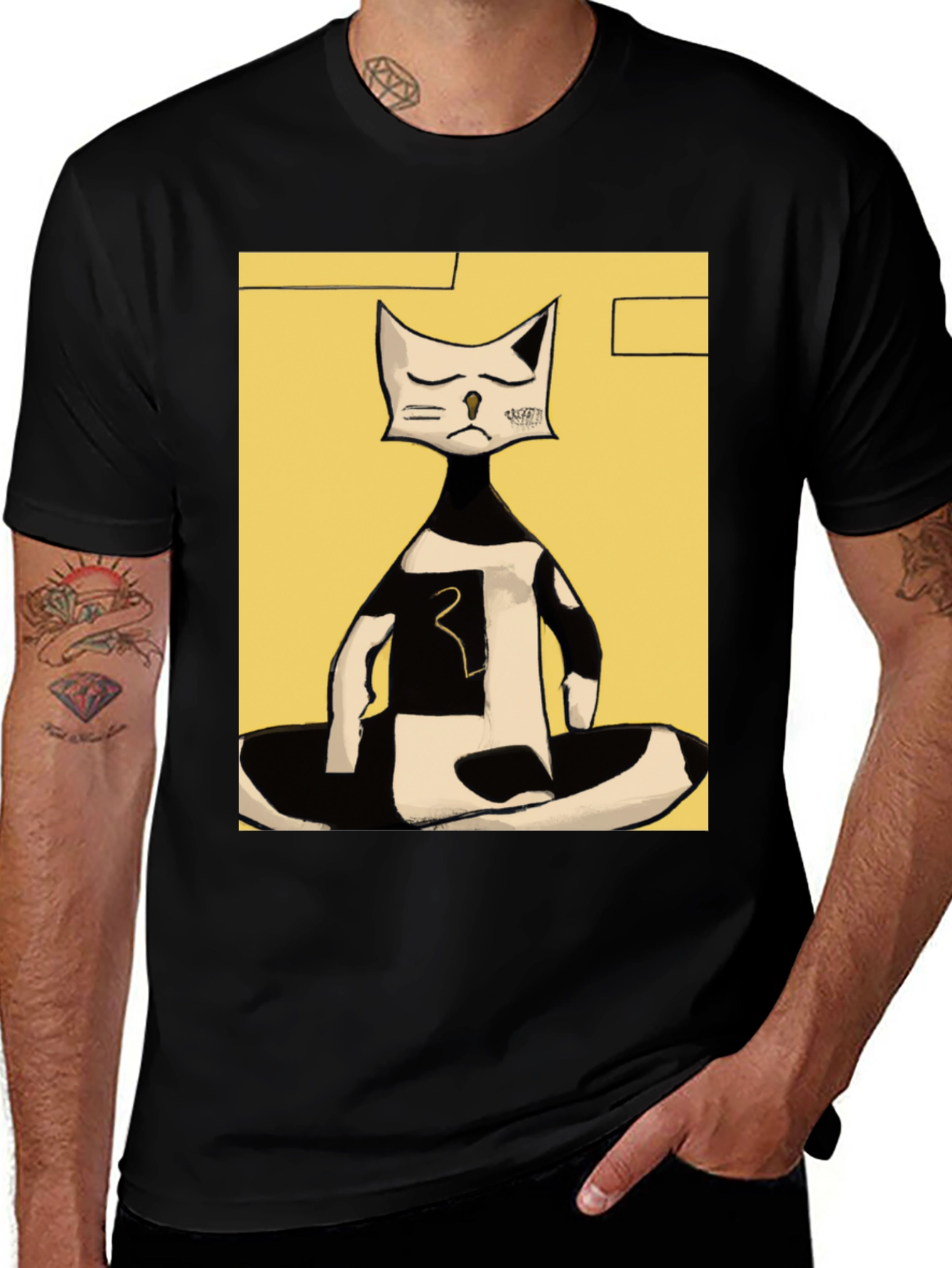 Variant 22 of Abstract Cat Graphic Tee - Black