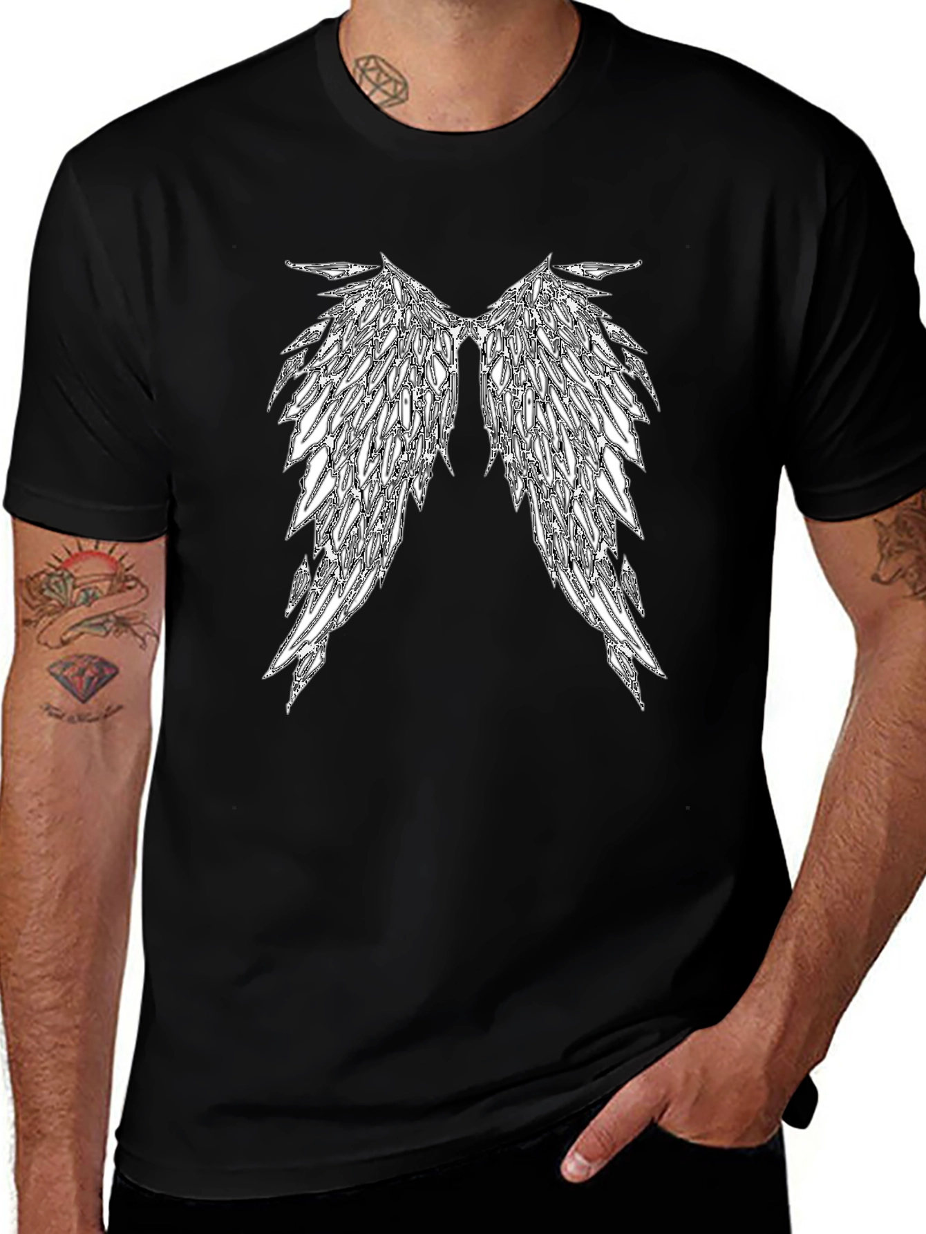 Variant 25 of Angel Wings Graphic Tee - Black Cotton T-Shirt