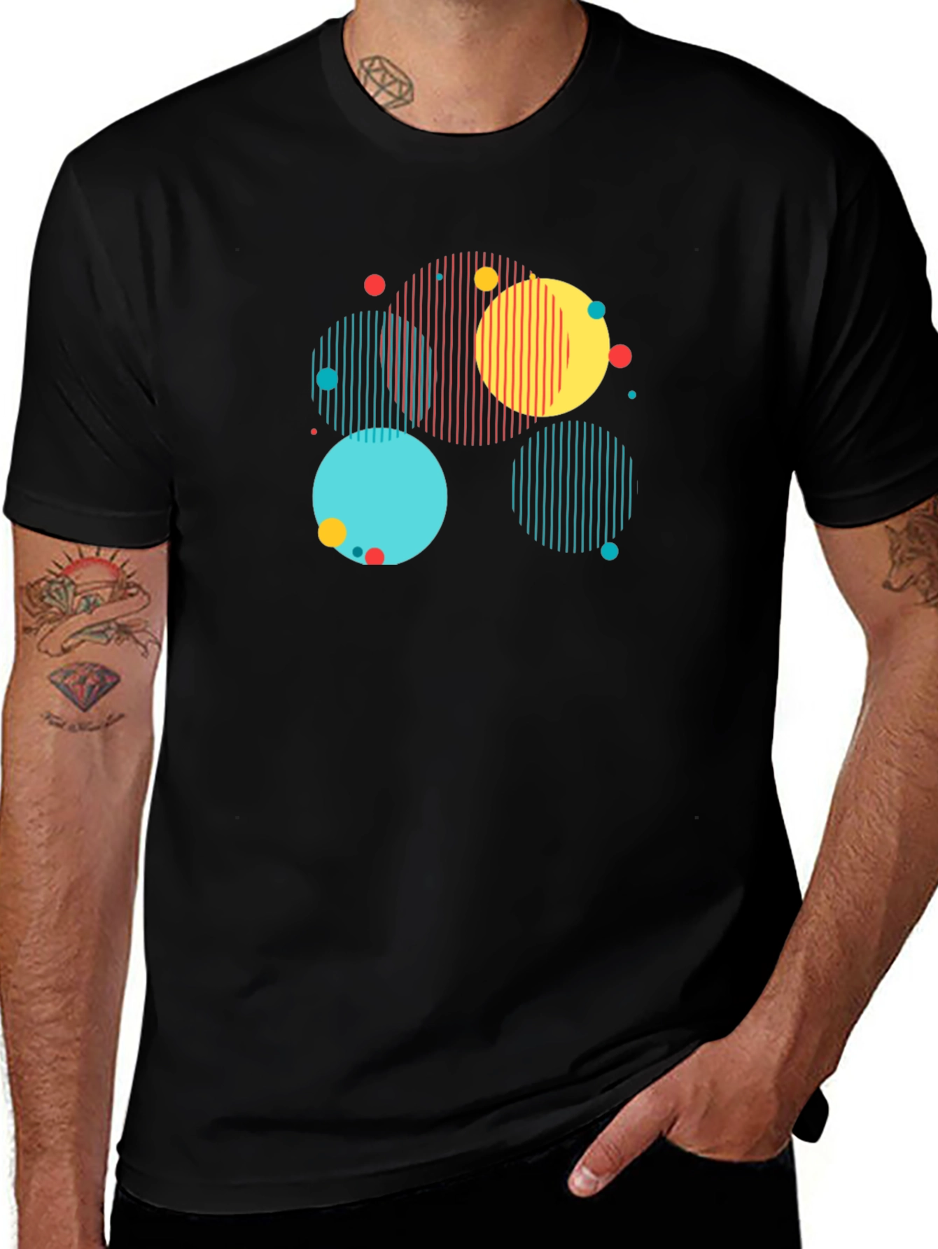 Variant 3 of Abstract Circles Graphic Black T-Shirt
