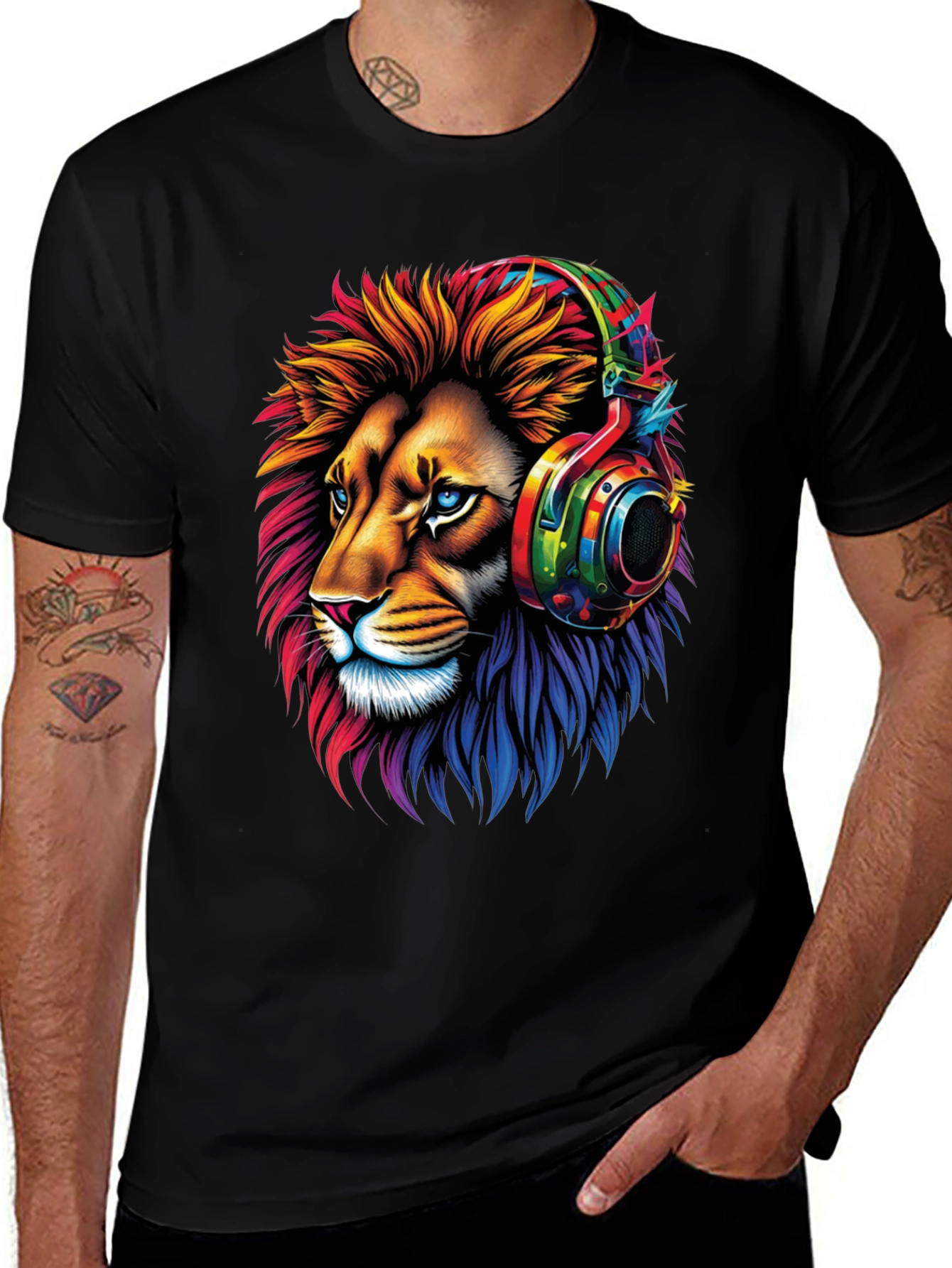 Variant 24 of Lion Headphone Graphic Tee - Men's Black T-Shirt