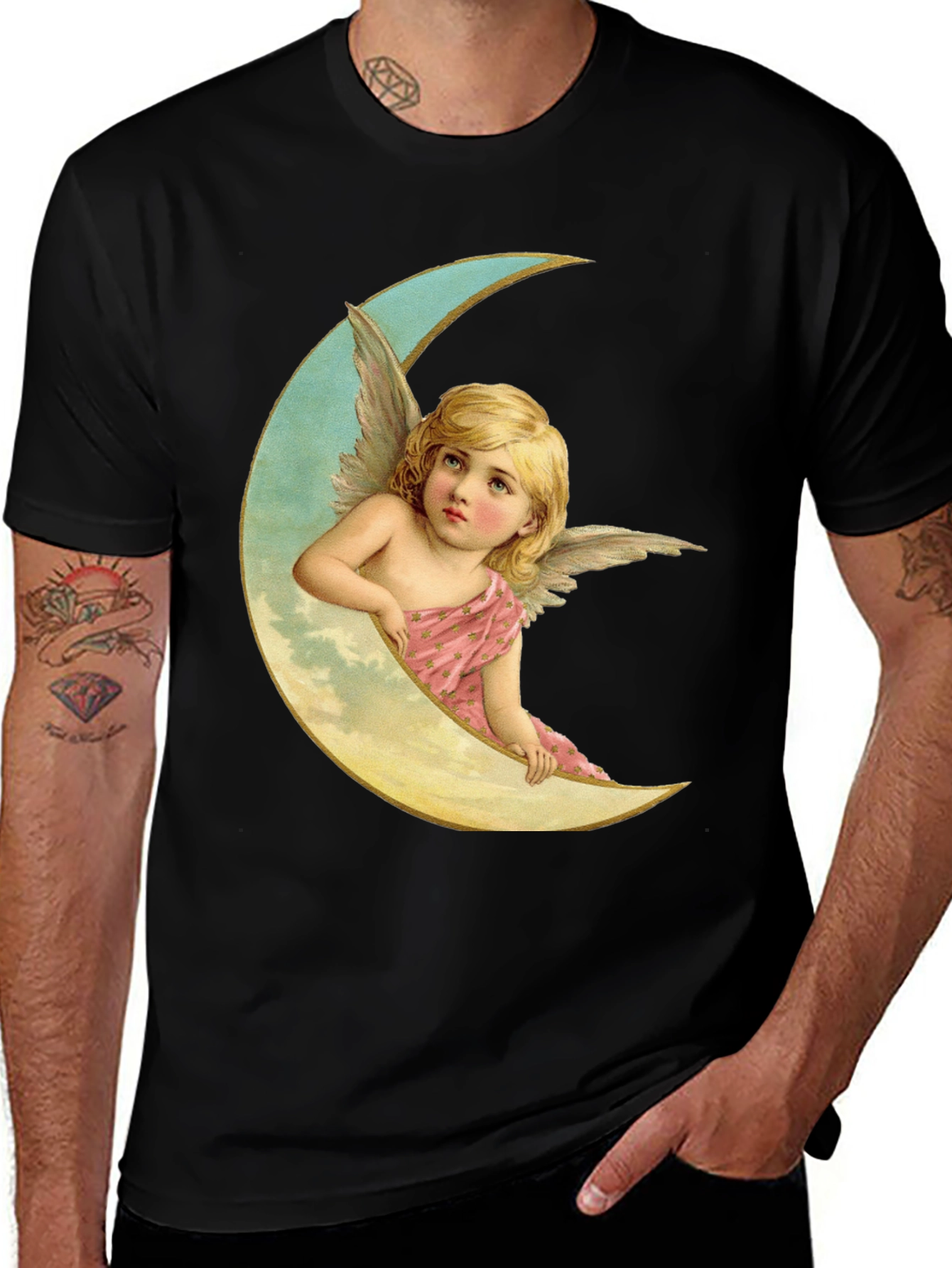 Variant 9 of Angel on Moon Graphic Tee - Black
