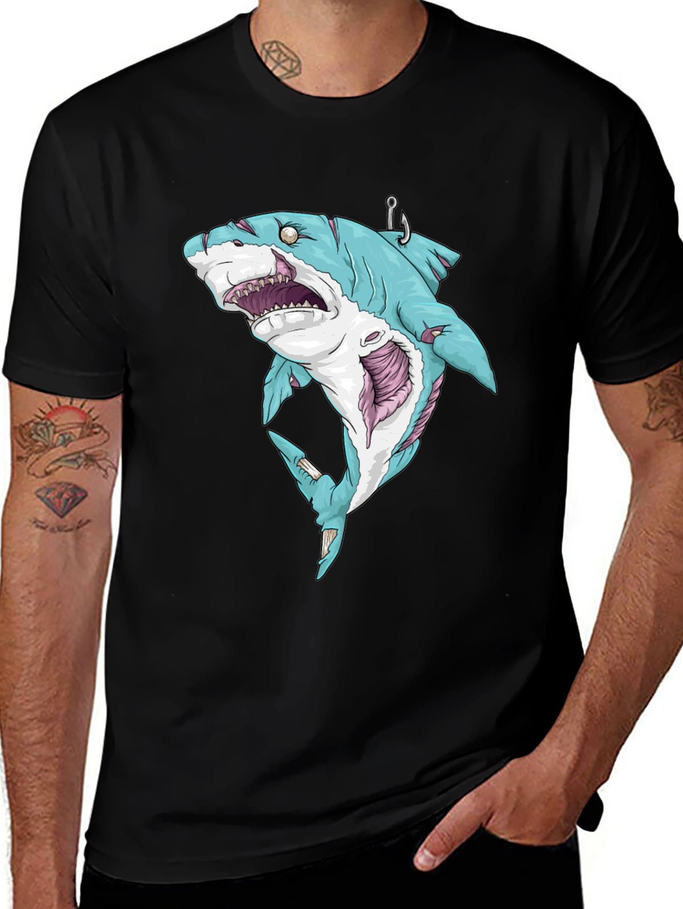 Zombie Shark Graphic Tee - Men's Black T-Shirt