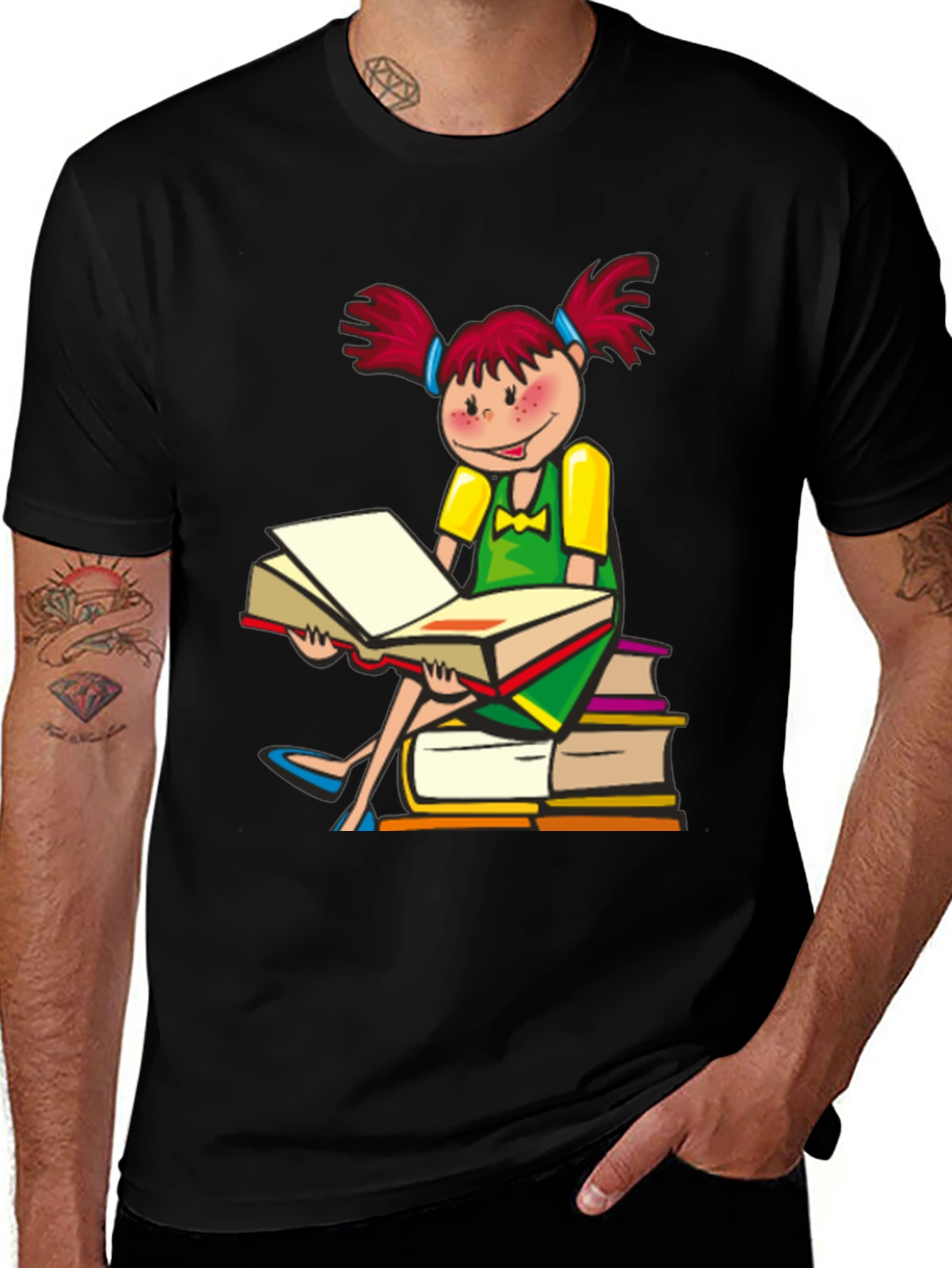 Variant 7 of Cartoon Girl Reading on Books T-Shirt