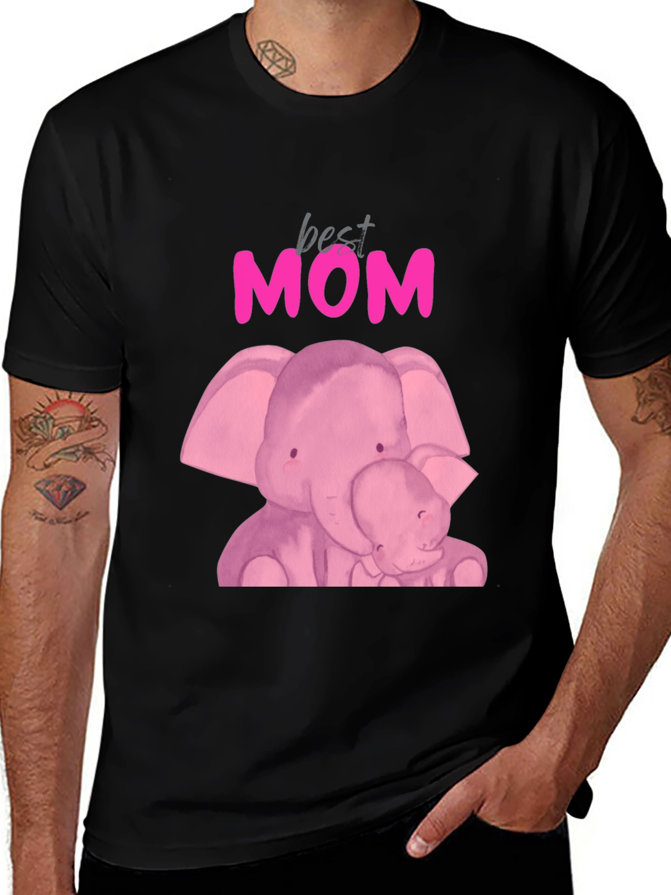 Best Mom Elephant Graphic Tee - Black