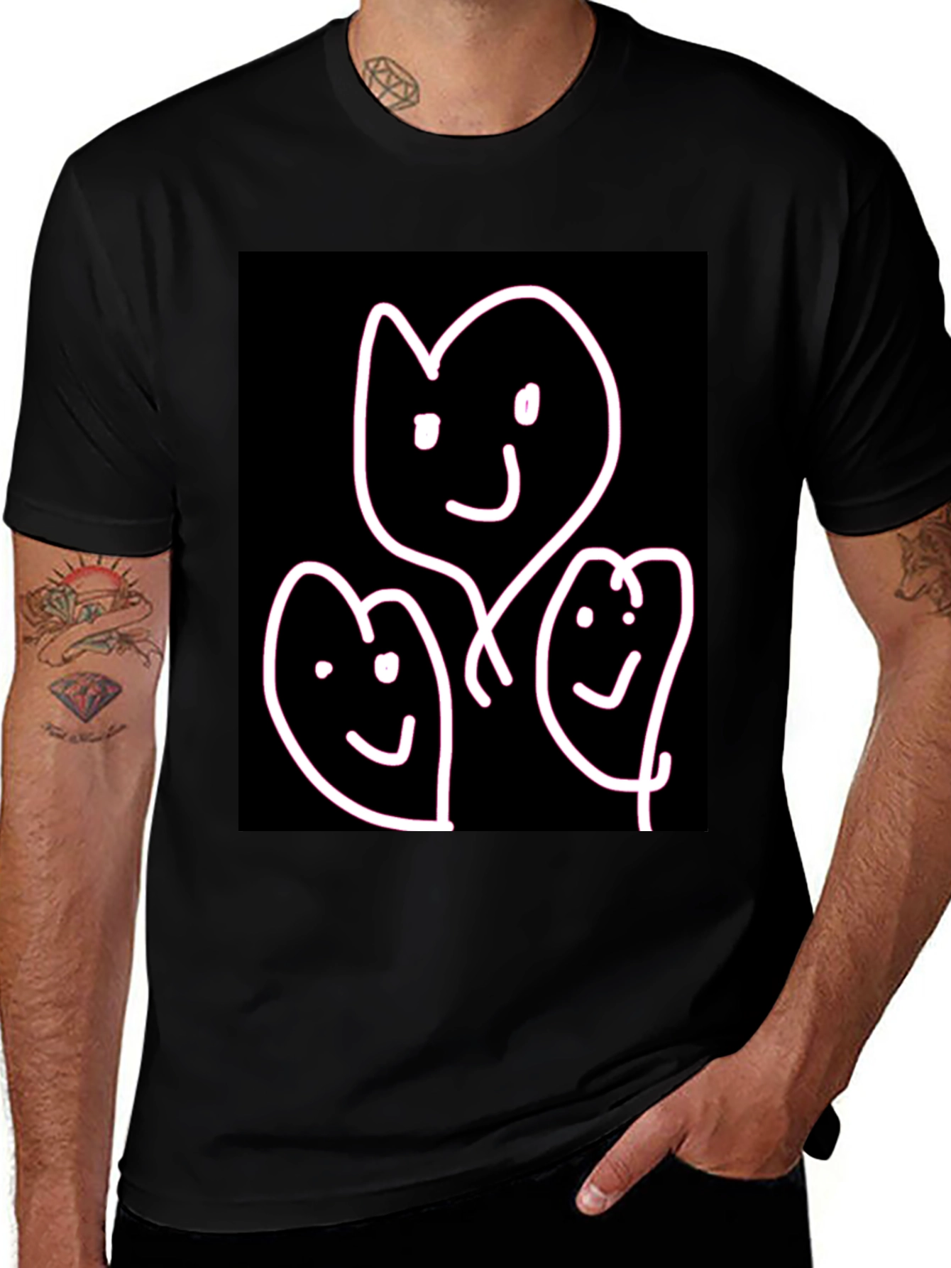 Variant 24 of Whimsical Family T-Shirt - Heart Faces on Black