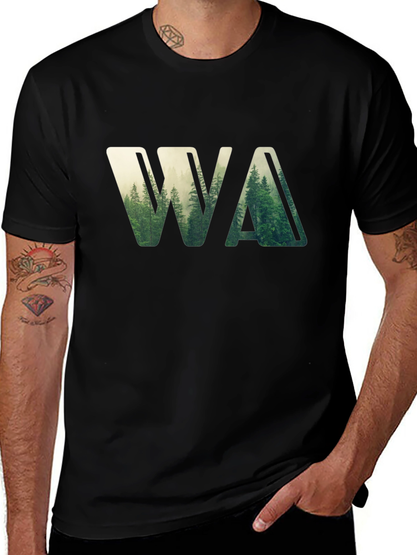 WA Forest Graphic Tee - Black Cotton T-Shirt