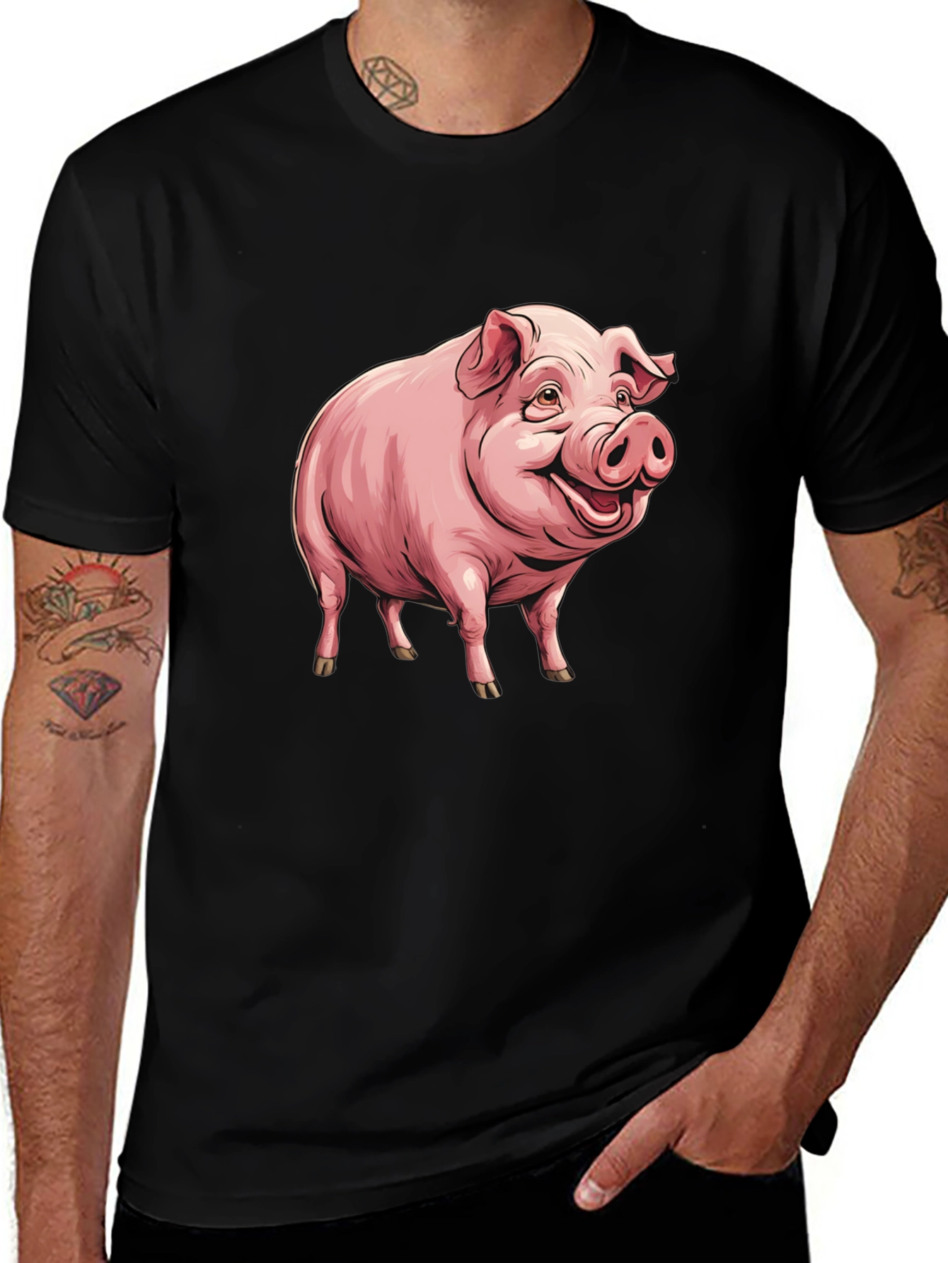 Variant 8 of Funny Pig Graphic Tee - Black Cotton T-Shirt