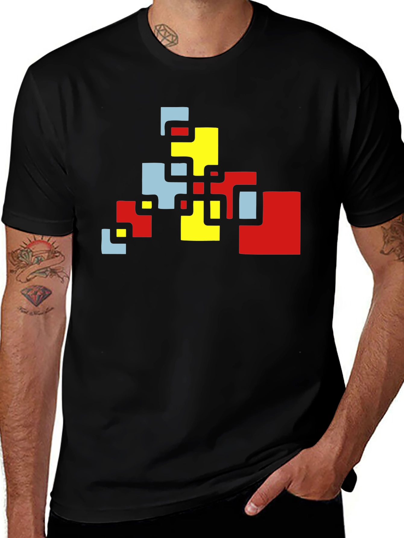 Variant 19 of Geometric Block Design Black T-Shirt