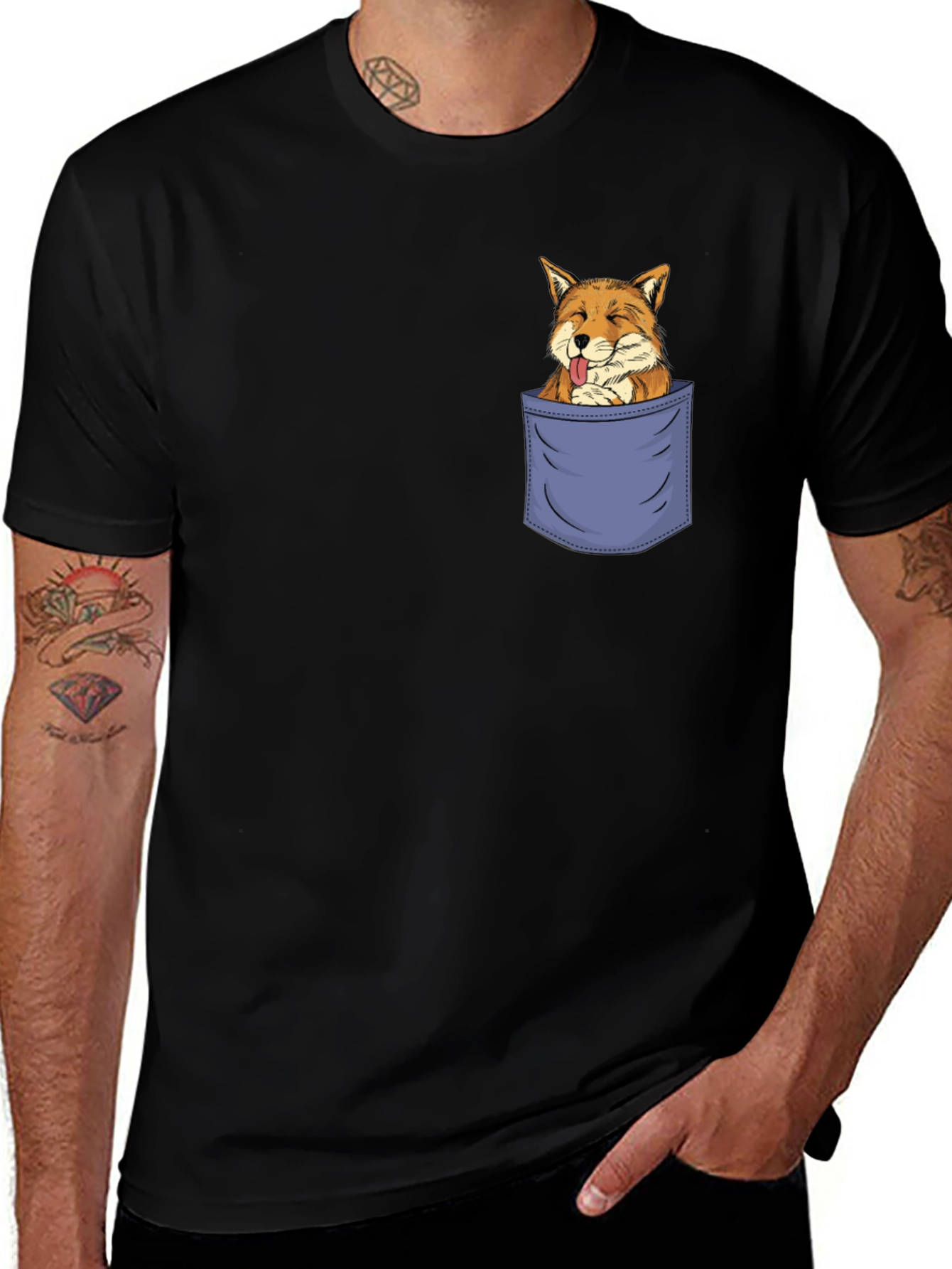 Variant 27 of Fox in Pocket Graphic Tee - Men's Black T-Shirt