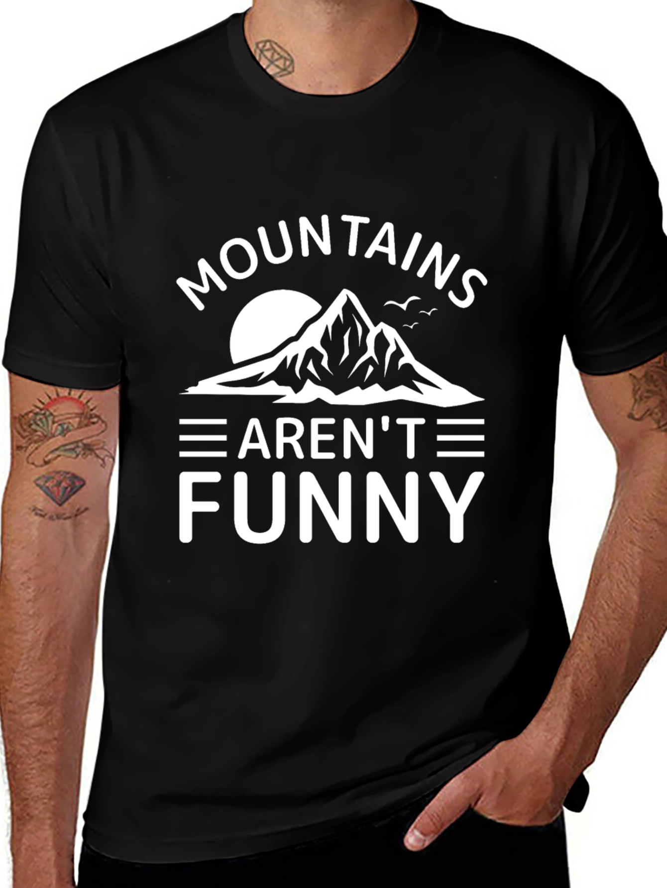 Variant 4 of Mountains Aren't Funny Men's Black Graphic Tee