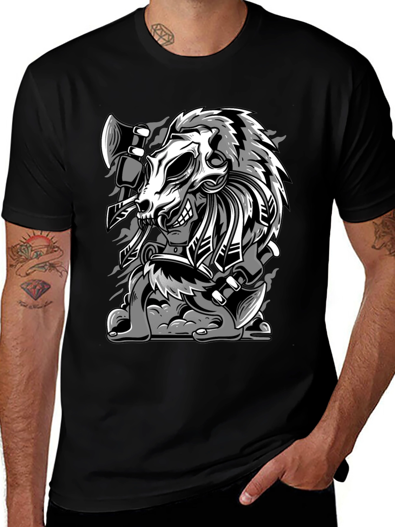Variant 3 of Skull Axe Graphic Print Tee - Black