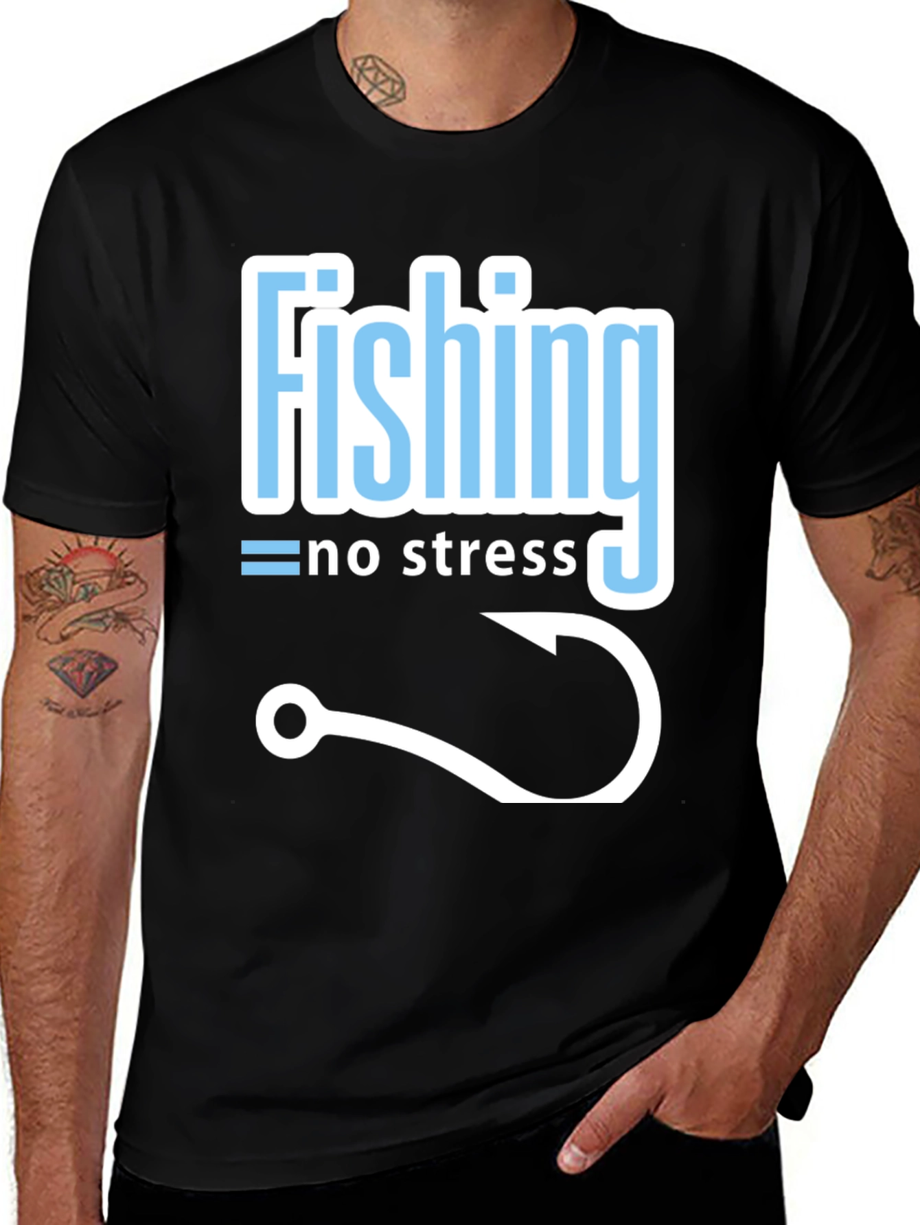 Variant 13 of Fishing No Stress Black T-Shirt
