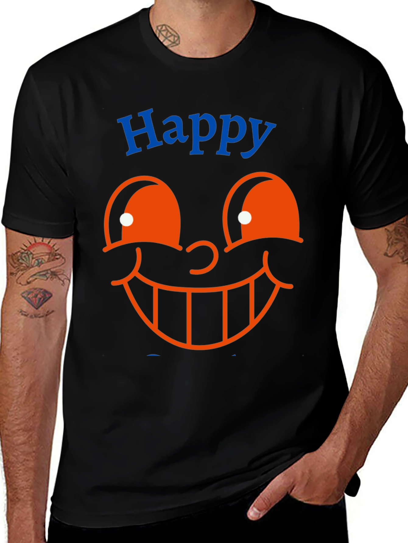 Variant 17 of Happy Face Graphic T-Shirt - Men's Black Tee