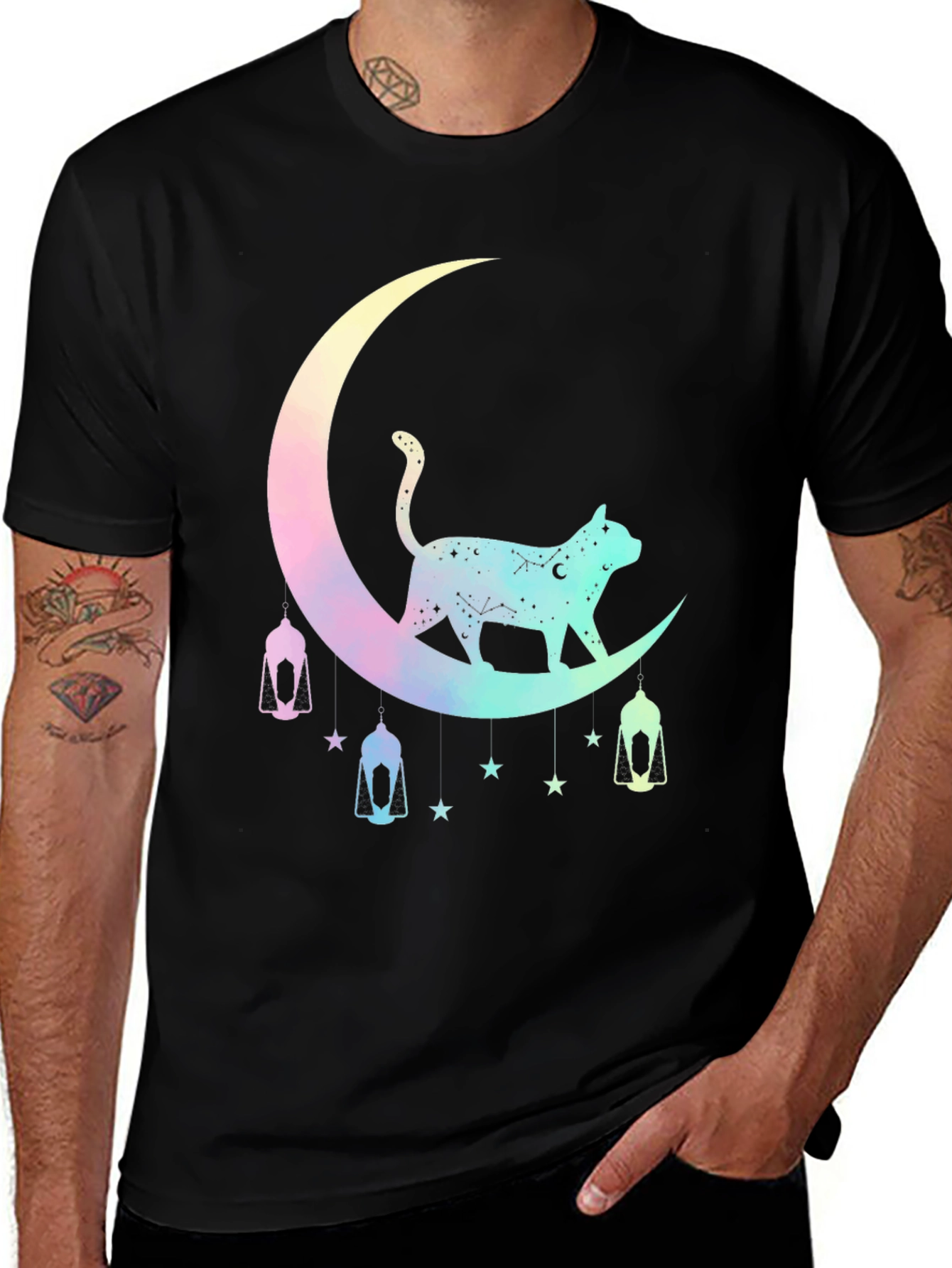 Variant 14 of Celestial Cat Moon T-Shirt - Black