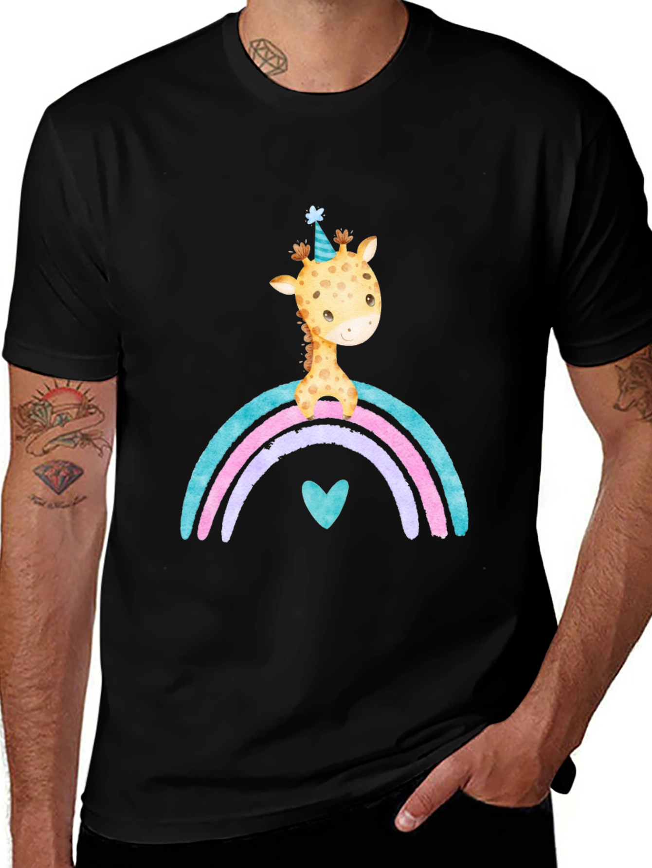 Variant 15 of Giraffe Rainbow T-Shirt Cute Cartoon Graphic Tee