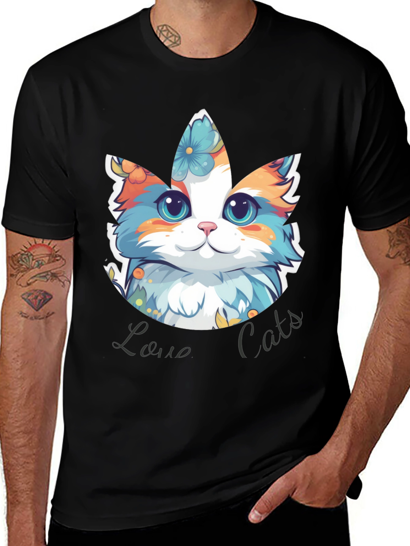 Variant 18 of Love Cats T-Shirt - Floral Cat Design