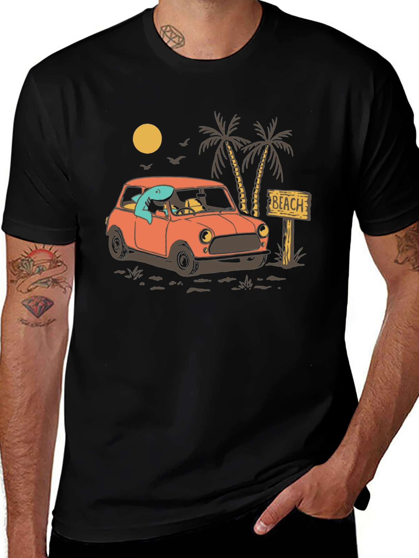 Variant 7 of Shark Beach Trip Graphic Tee - Cool Car Design